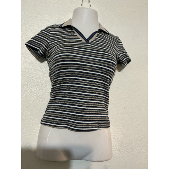 Jazz Sport Tops - Jazz Sport California Womens M Textured Short Sleeve Top Strips 90s VTG